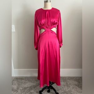 RAHI cutout ballon sleeve satin midi dress